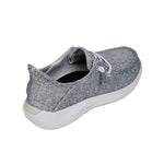 Angled profile view of the KURU DRAFT Rento Men's Slipper in Storm Gray-KURU Green.