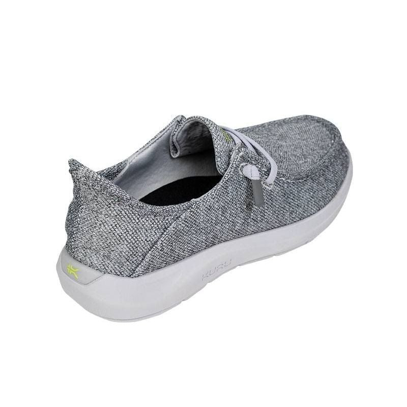 Angled profile view of the KURU DRAFT Rento Men's Slipper in Storm Gray-KURU Green.