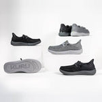 Top-down view of the KURU DRAFT Rento Men's Slipper in Storm Gray-KURU Green.