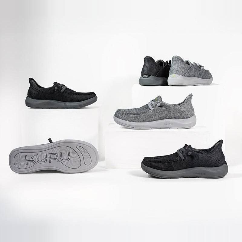 Top-down view of the KURU DRAFT Rento Men's Slipper in Storm Gray-KURU Green.