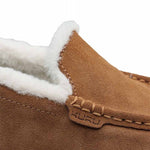 Close-up of the upper material on the KURU LOFT Men's Slipper in New-Chestnut-Gum.