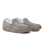 Pair of KURU LOFT Women's Slipper in Gray Plaid-Capuccino, angled view.