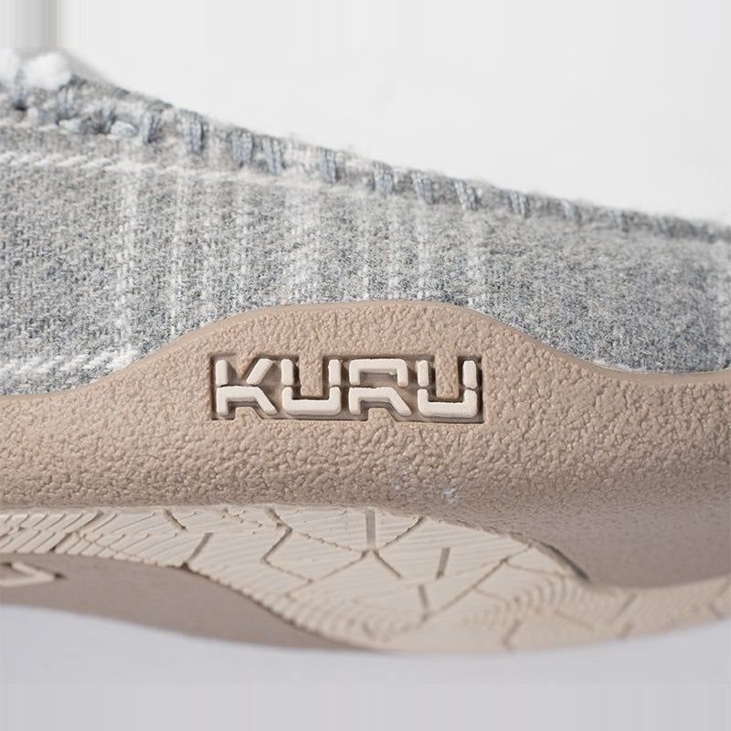 Top-down view of the KURU LOFT Women's Slipper in Gray Plaid-Capuccino.