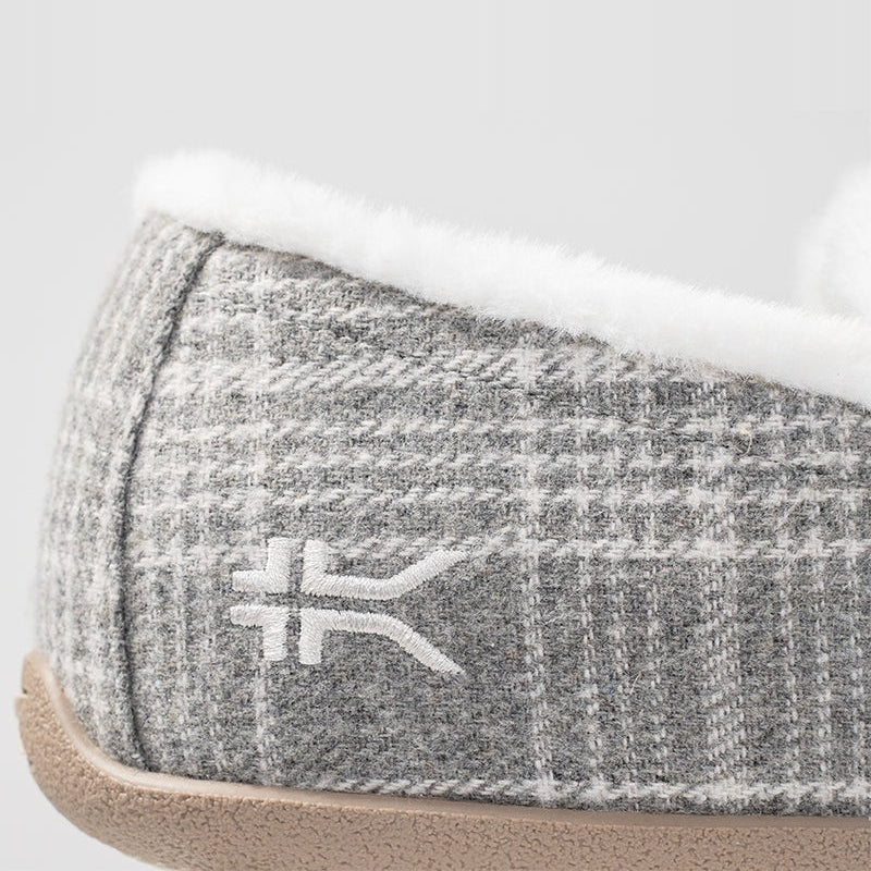Outsole view of the KURU LOFT Women's Slipper in Gray Plaid-Capuccino, showing the KURUSOLE tread.