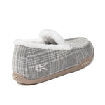 Back heel view of the KURU LOFT Women's Slipper in Gray Plaid-Capuccino.