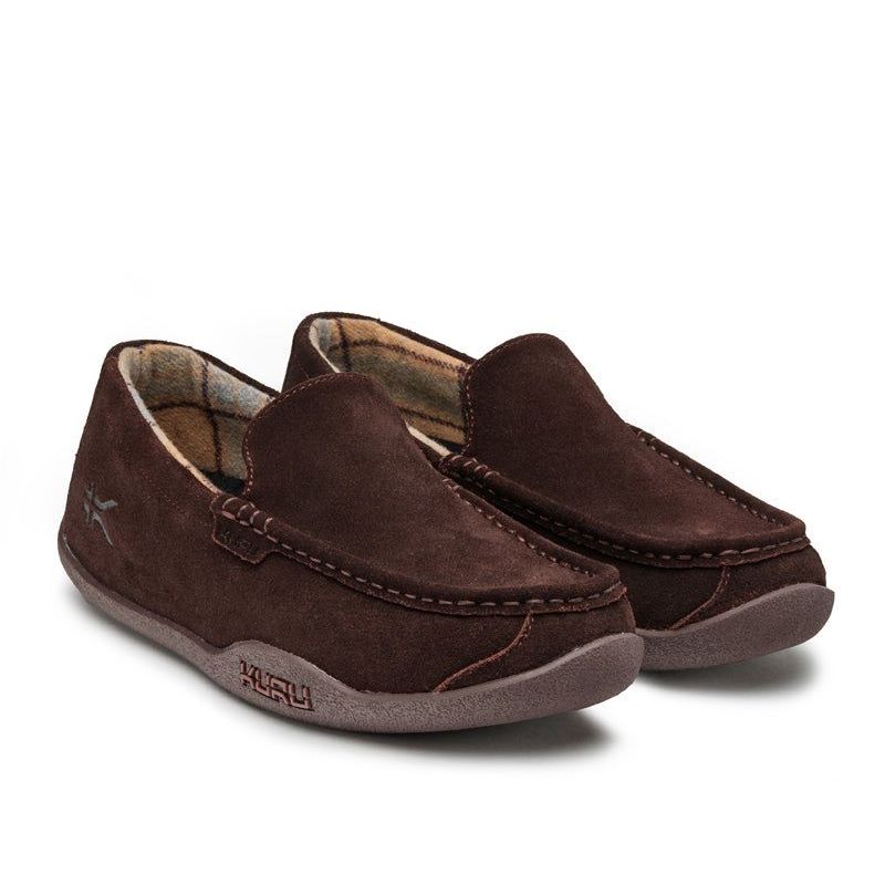 Pair of KURU LOFT Men's Slipper in Java Brown, angled view.