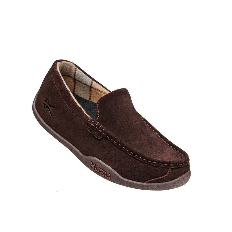Angled profile view of the KURU LOFT Men's Slipper in Java Brown.