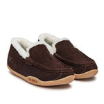 Pair of KURU LOFT Women's Slipper in Java Brown-Gum, angled view.