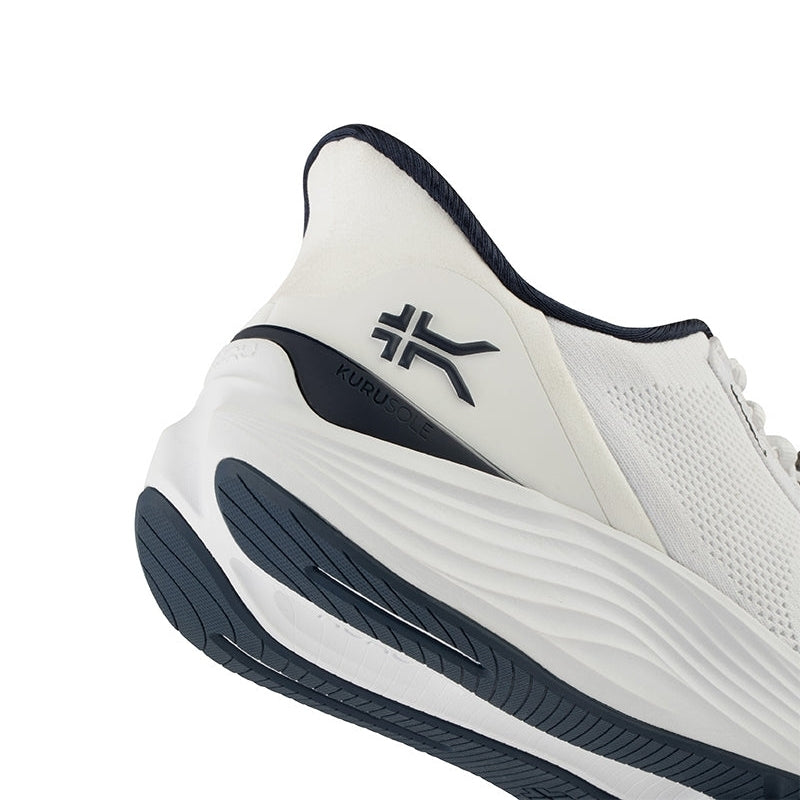 Close-up of the upper material on the KURU ATOM 2 Men's Sneaker in Bright White-Indigo.