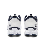 Back heel view of the KURU ATOM 2 Men's Sneaker in Bright White-Indigo.