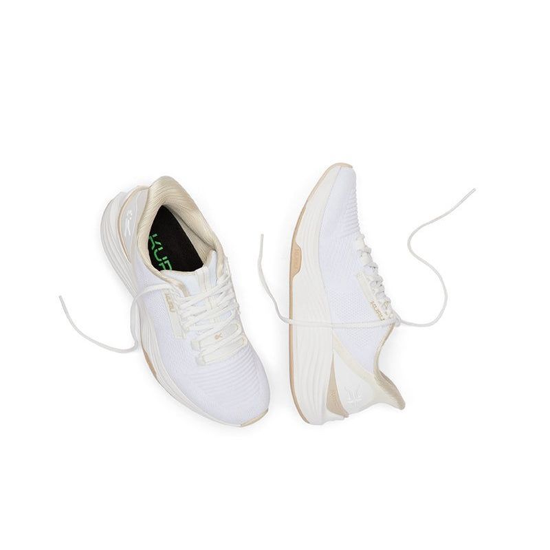Outsole view of the KURU ATOM 2 Women's Sneaker in Bright White-Sand, showing the KURUSOLE tread.