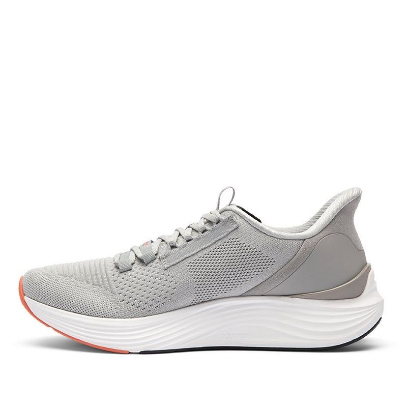 Pair of KURU ATOM 2 Men's Sneaker in Dove Gray-Bright White, angled view.