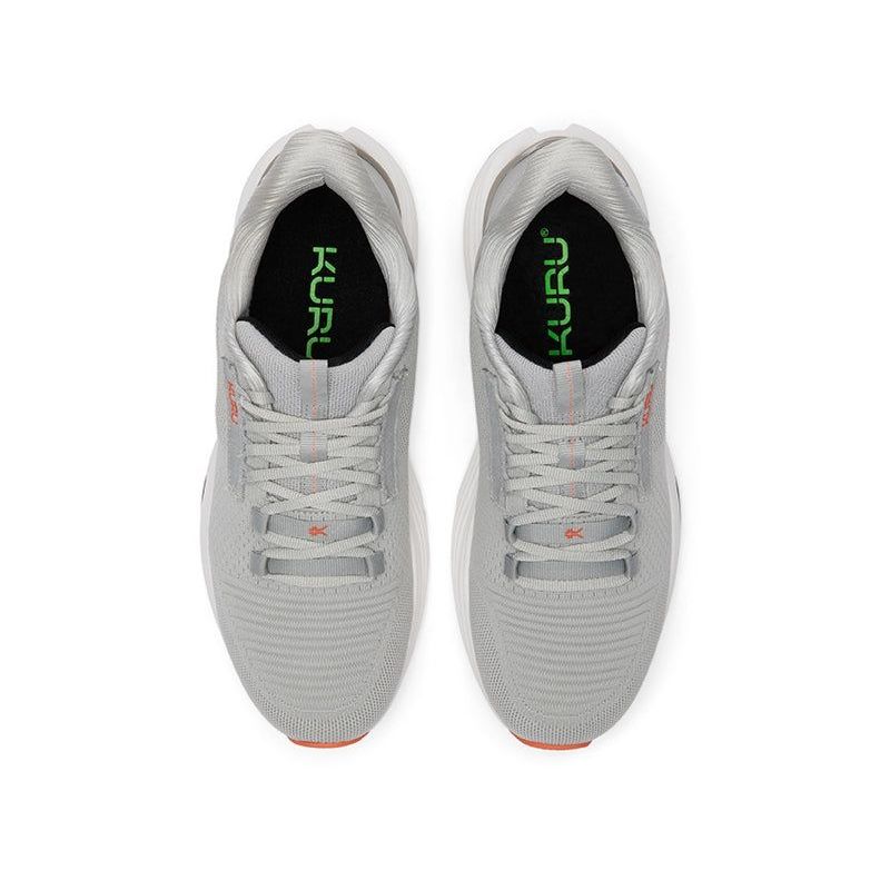 Close-up of the heel cup on the KURU ATOM 2 Men's Sneaker in Dove Gray-Bright White.