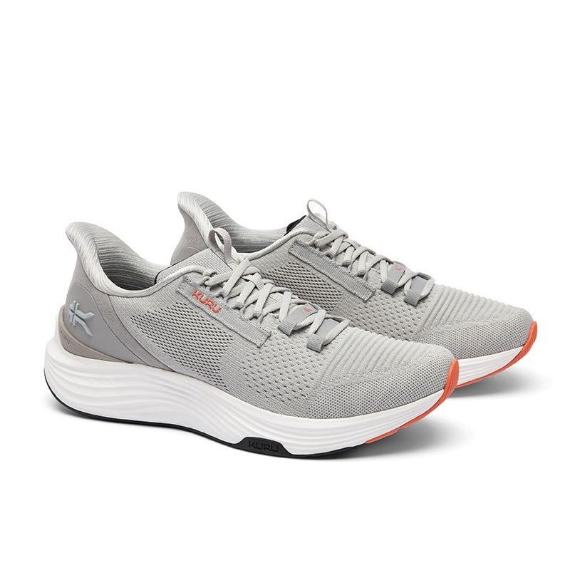 Pair of KURU ATOM 2 Men's Sneaker in Dove Gray-Bright White, angled view.