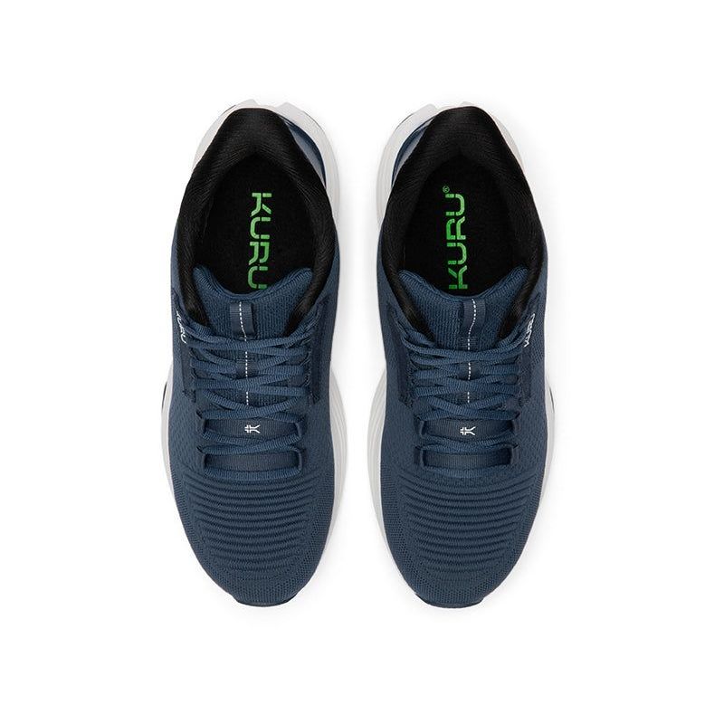 Close-up of the heel cup on the KURU ATOM 2 Men's Sneaker in Dusk Blue-Bright White.