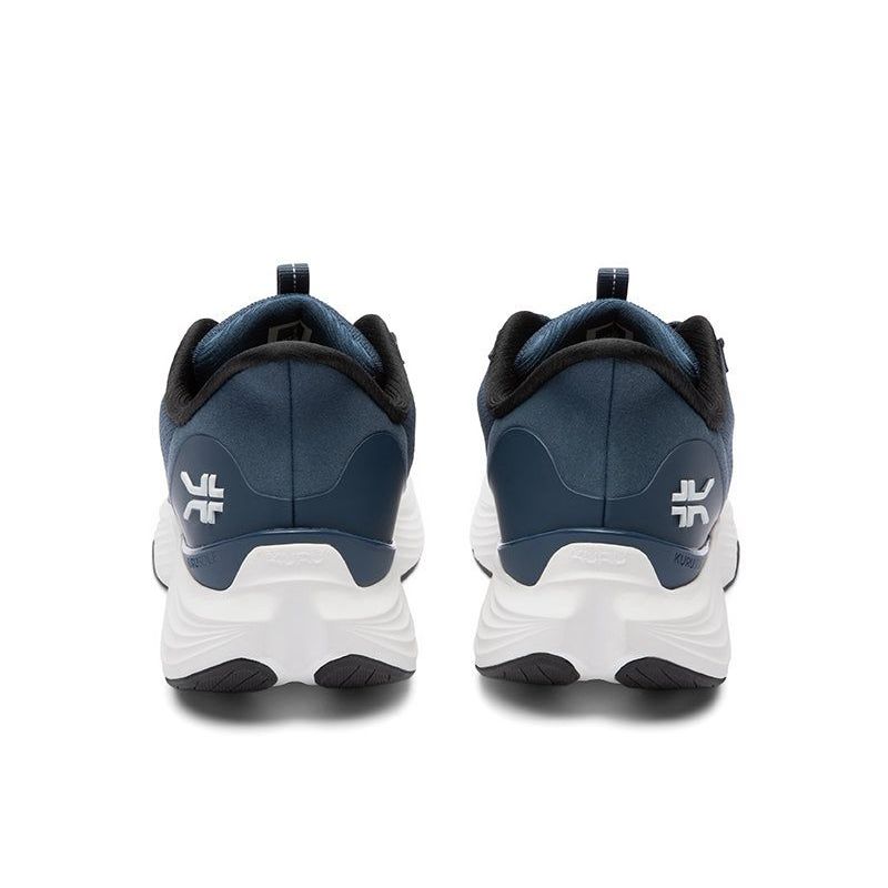 Back heel view of the KURU ATOM 2 Men's Sneaker in Dusk Blue-Bright White.