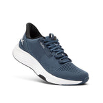 Angled profile view of the KURU ATOM 2 Men's Sneaker in Dusk Blue-Bright White.