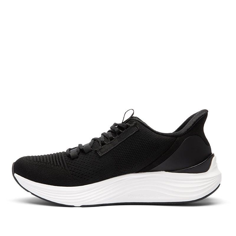 Pair of KURU ATOM 2 Men's Sneaker in Jet Black-Bright White, angled view.