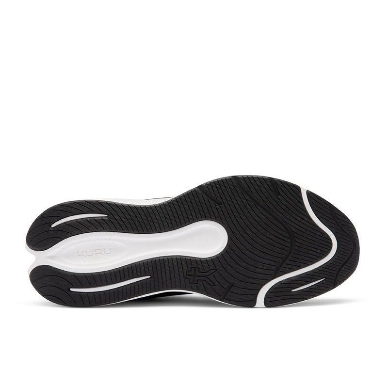 Close-up of the upper material on the KURU ATOM 2 Men's Sneaker in Jet Black-Bright White.