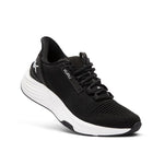 Angled profile view of the KURU ATOM 2 Men's Sneaker in Jet Black-Bright White.
