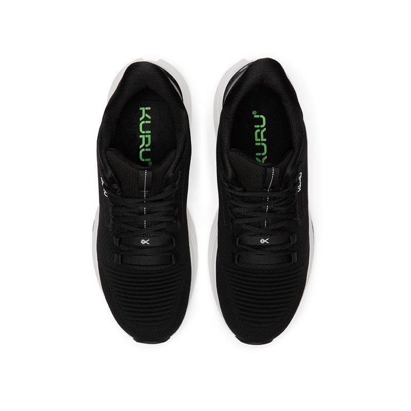 Close-up of the heel cup on the KURU ATOM 2 Men's Sneaker in Jet Black-Bright White.