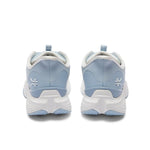 Back heel view of the KURU ATOM 2 Women's Sneaker in Mist Blue-Bright White.