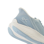 Close-up of the upper material on the KURU ATOM 2 Women's Sneaker in Mist Blue-Bright White.