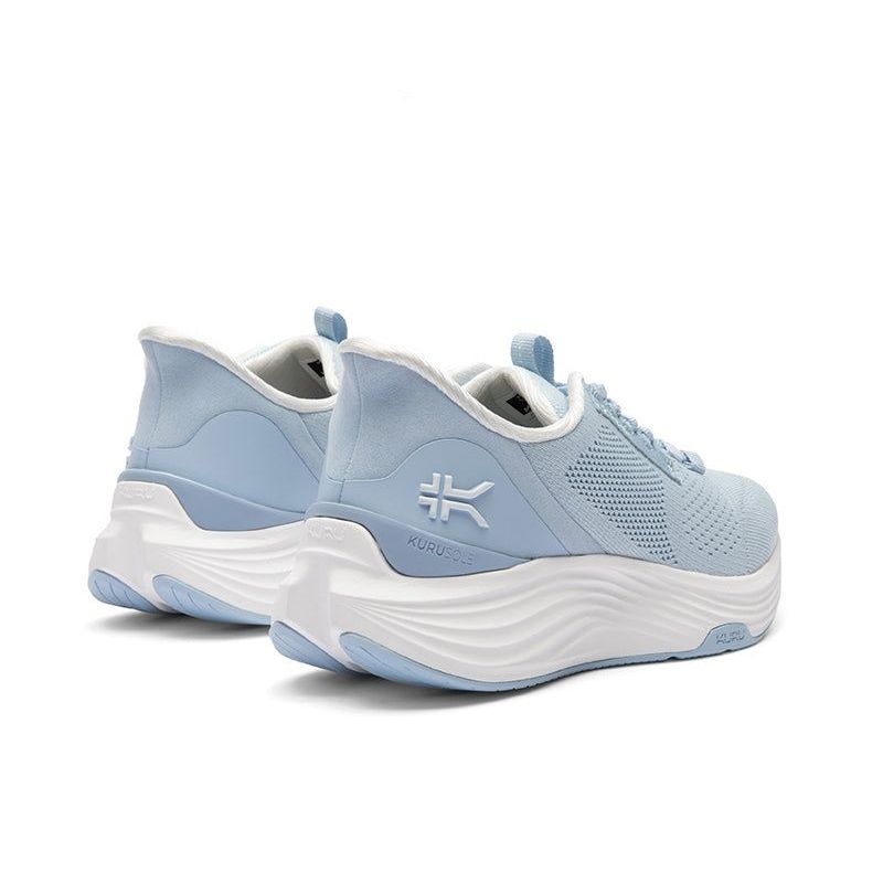 Top-down view of the KURU ATOM 2 Women's Sneaker in Mist Blue-Bright White.