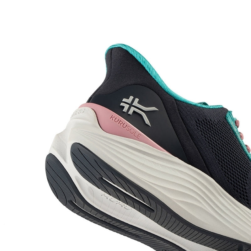 Close-up of the upper material on the KURU ATOM 2 Women's Sneaker in Night Blue-Teal.