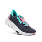 Angled profile view of the KURU ATOM 2 Women's Sneaker in Night Blue-Teal.