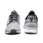 Top-down view of the KURU ATOM Women's Sneaker in Cloud Gray-White-Iron Gray.