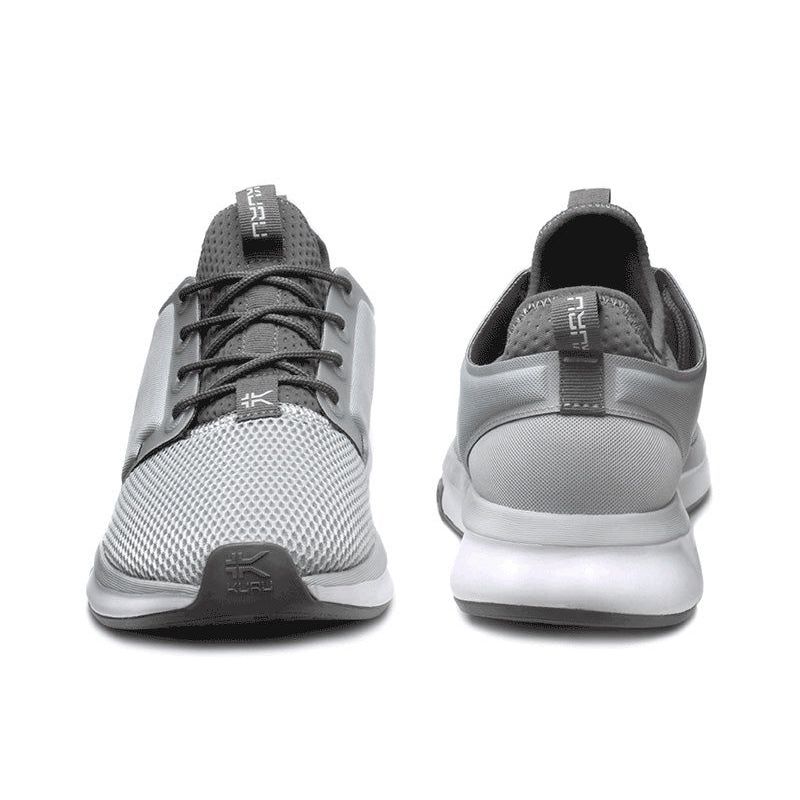 Top-down view of the KURU ATOM Women's Sneaker in Cloud Gray-White-Iron Gray.
