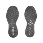 Outsole view of the KURU ATOM Women's Sneaker in Cloud Gray-White-Iron Gray, showing the KURUSOLE tread.