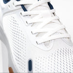 Pair of KURU ATOM Fusion Men's Sneaker in Bright White-Gum, angled view.