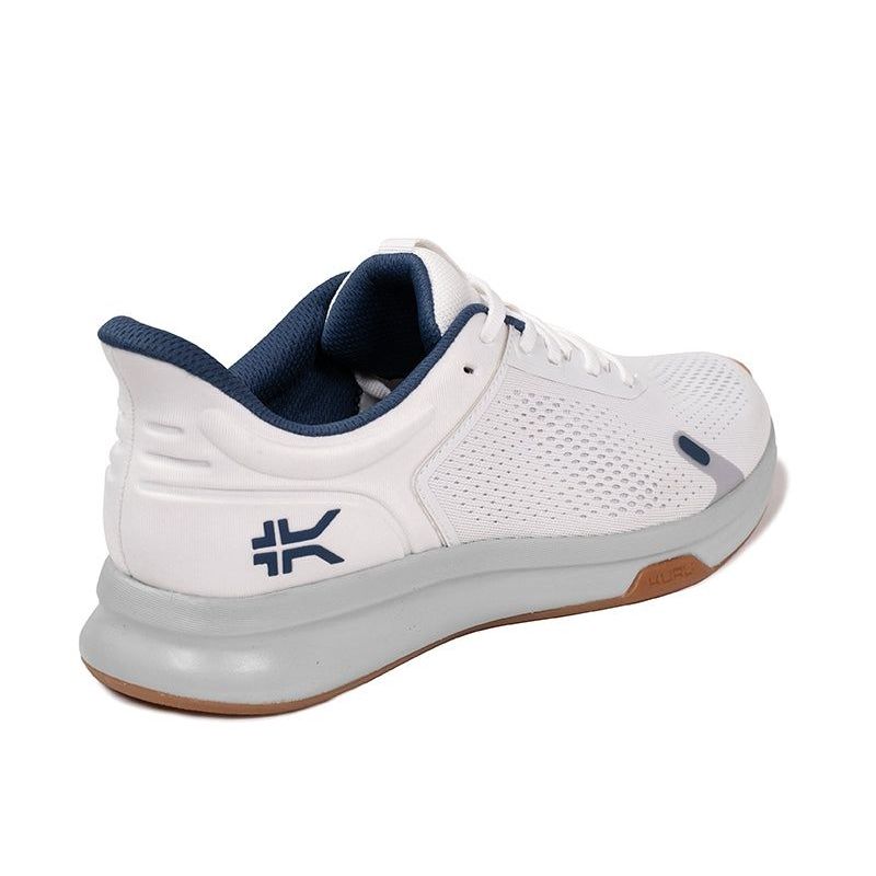 Pair of KURU ATOM Fusion Men's Sneaker in Bright White-Gum, angled view.