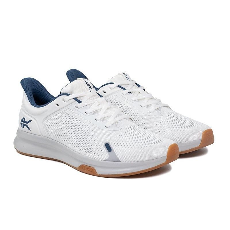 Back heel view of the KURU ATOM Fusion Men's Sneaker in Bright White-Gum.