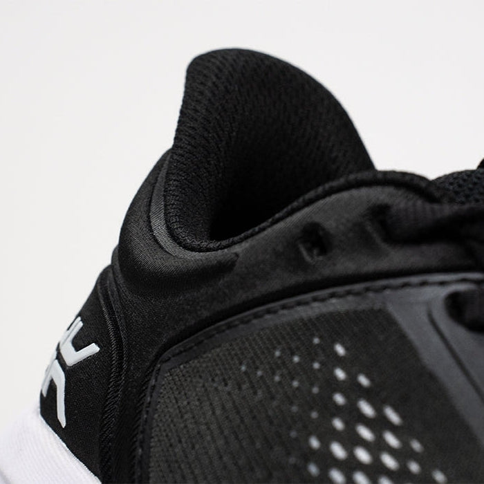 Top-down view of the KURU ATOM Fusion Women's Sneaker in Jet Black-Bright White.