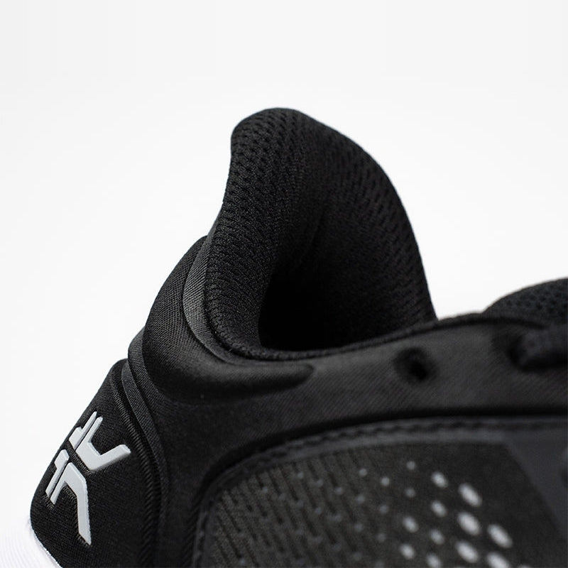 Top-down view of the KURU ATOM Fusion Men's Sneaker in Jet Black-Bright White.