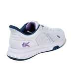 Back heel view of the KURU ATOM Fusion Women's Sneaker in Mist Gray-Lavender.
