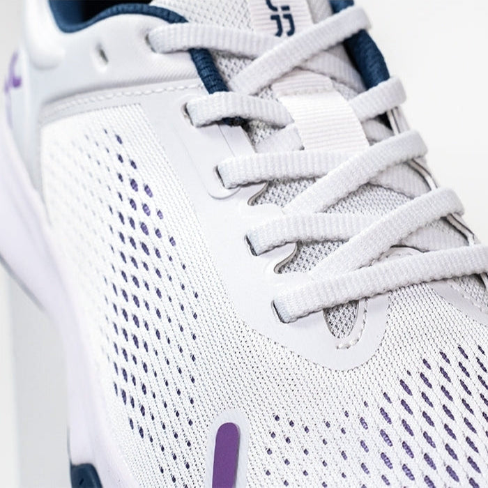 Pair of KURU ATOM Fusion Women's Sneaker in Mist Gray-Lavender, angled view.