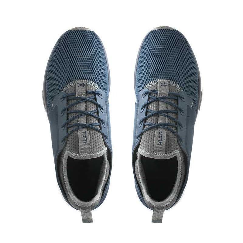 Top-down view of the KURU ATOM Men's Sneaker in Indigo-White-Basalt.