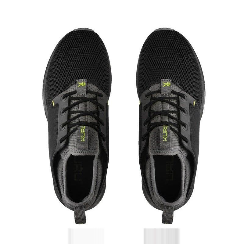 Top-down view of the KURU ATOM Men's Sneaker in Jet Black-Citron.
