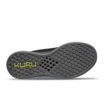 Outsole view of the KURU ATOM Men's Sneaker in Jet Black-Citron, showing the KURUSOLE tread.