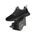 Close-up of the upper material on the KURU ATOM Men's Sneaker in Jet Black-Citron.