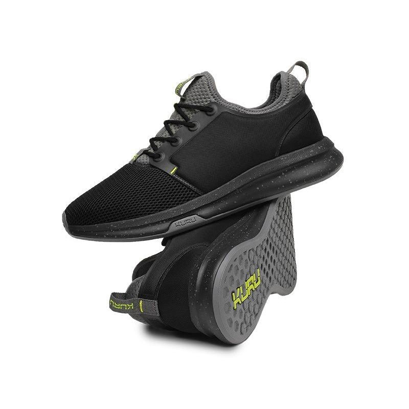 Close-up of the upper material on the KURU ATOM Men's Sneaker in Jet Black-Citron.