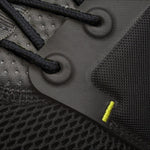 Pair of KURU ATOM Men's Sneaker in Jet Black-Citron, angled view.