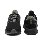 Back heel view of the KURU ATOM Men's Sneaker in Jet Black-Citron.