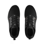 Top-down view of the KURU ATOM Men's Sneaker in Jet Black-White-Fire Red.