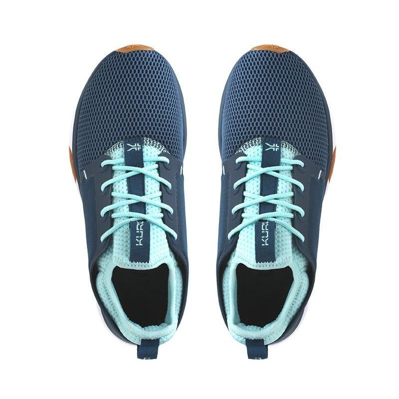 Top-down view of the KURU ATOM Women's Sneaker in Tidal Wave-White-Oasis Blue.