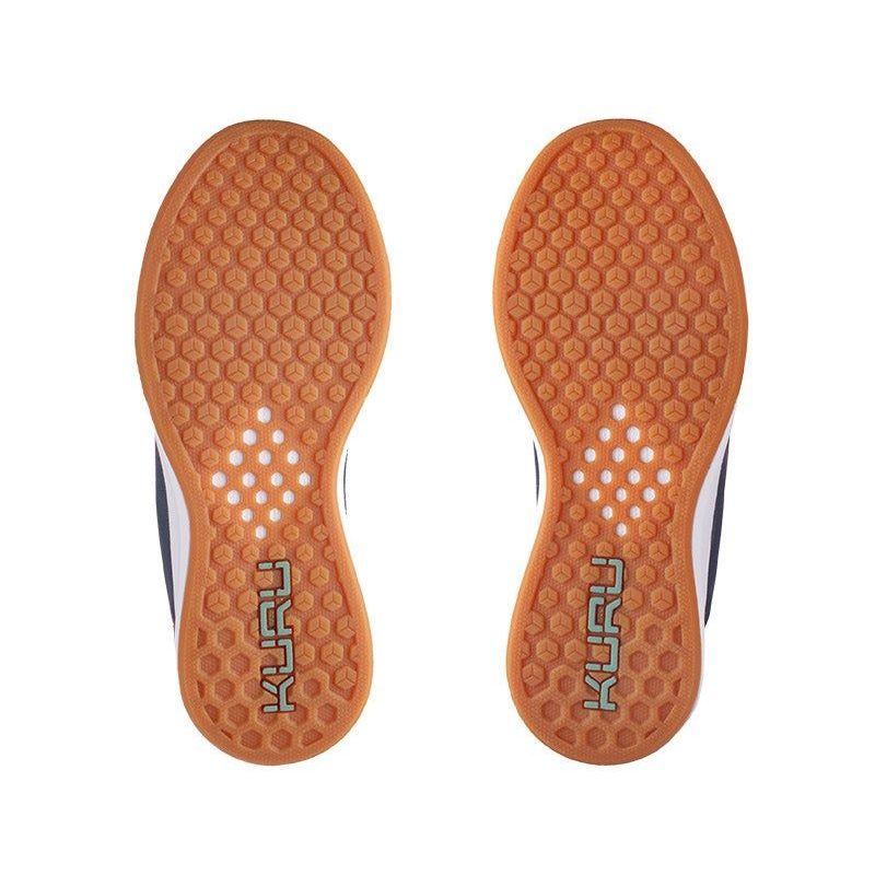 Outsole view of the KURU ATOM Women's Sneaker in Tidal Wave-White-Oasis Blue, showing the KURUSOLE tread.